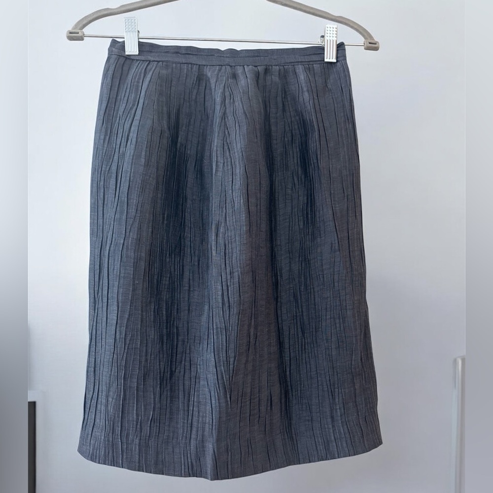 [Paul-Louis Orrier] Vintage Blue-Gray Crinkle Slim Lined Skirt Sz: 2